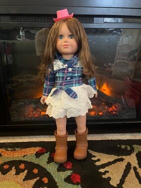 My Life As Doll-Plaid Shirt & Lace Skirt Doll Outfit - Blue Plaid, White Lace
